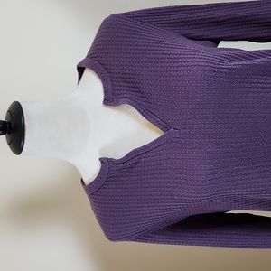 Women's Unbranded Long Sleeve Purple Waffle Texture V-Neck Shirt, Size Large